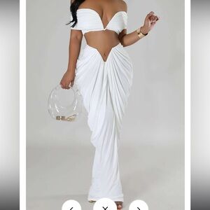 White Asymmetrical Ruched Maxi Skirt